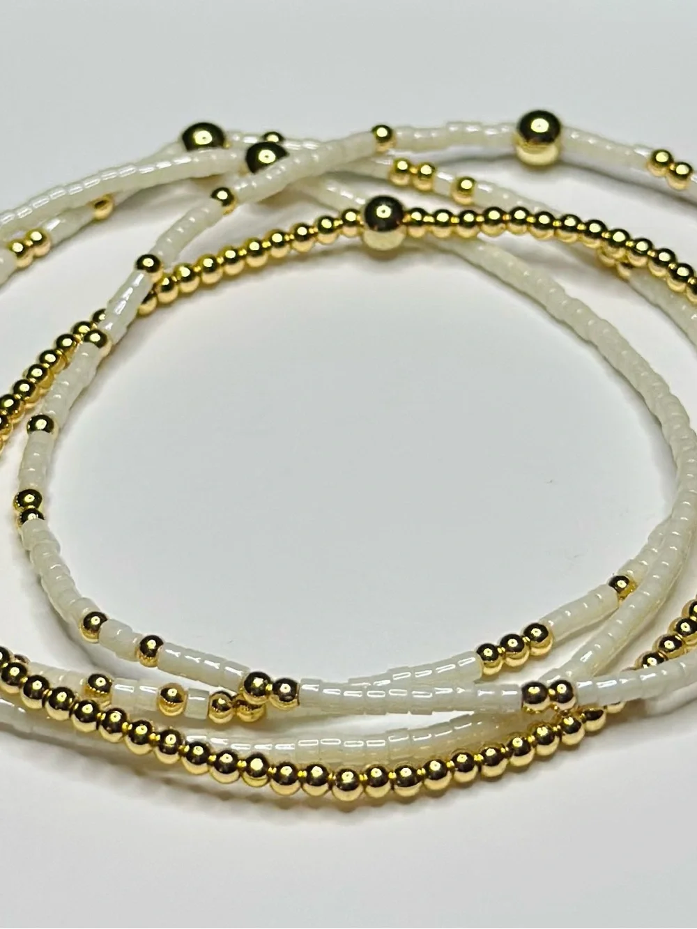 BramFam Beads gold filled White Beaded Stretch Bracelet Set - Women Jewelry